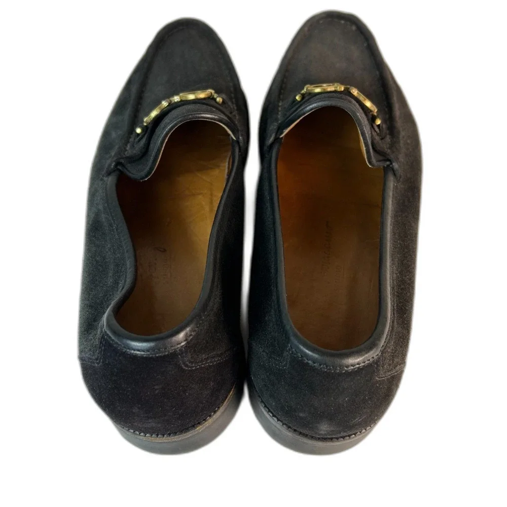 Salvatore Ferragamo Men's Black Suede Gancini Logo Lug Sole Loafers Size 11D